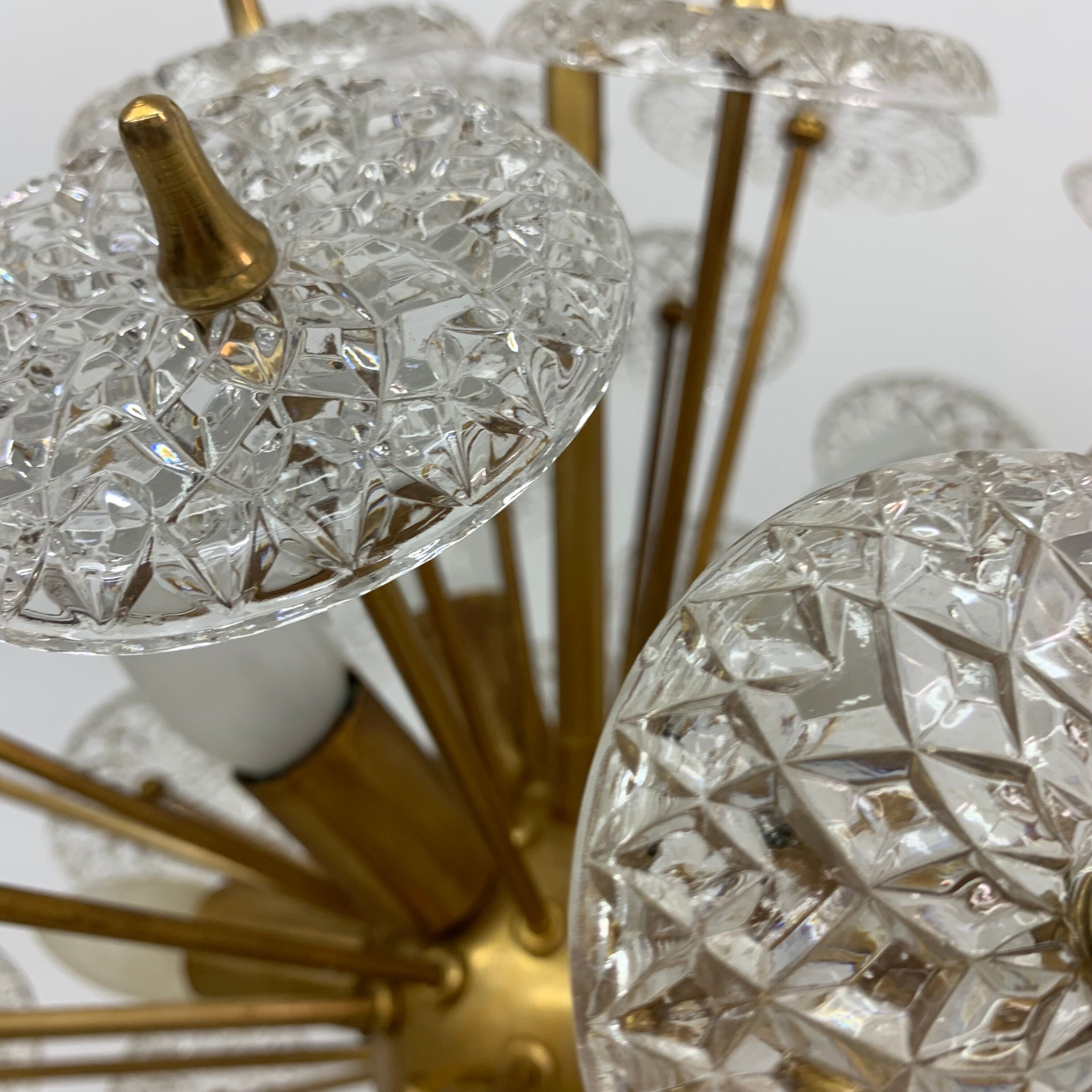 Val Saint Lambert crystal sputnik gold chandelier , 1960’s