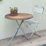 Rattan and lacquered metal folding table