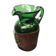 Former Carafe Pitcher Green Blown Glass - Leather - Vintage Kitchen