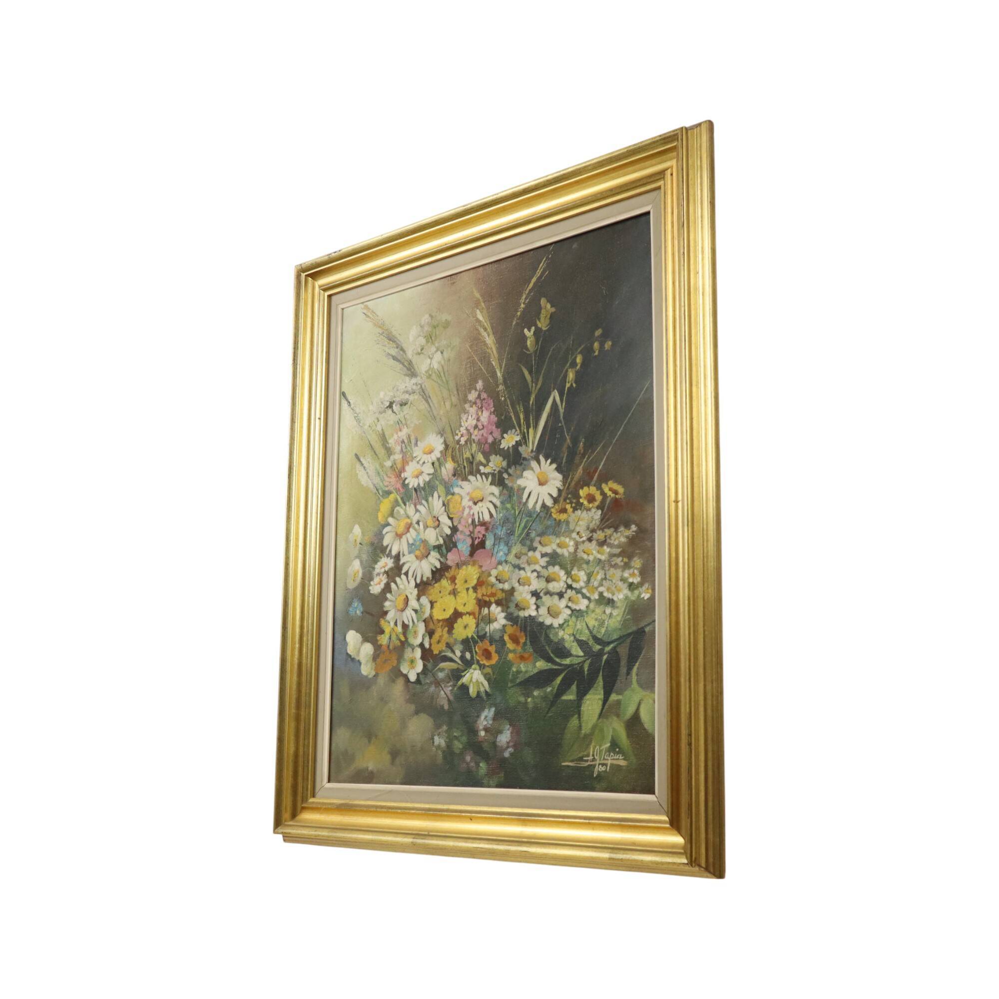 Flowers Bouquet Still Life Painting Oil on Canvas Framed Signed