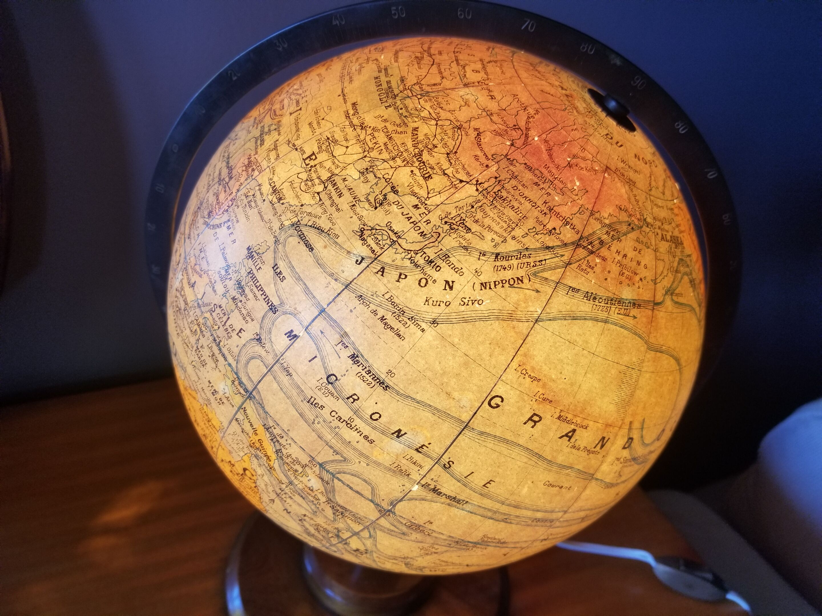 Ancient Light Earth Globe by Girard, Barrère and Thomas
