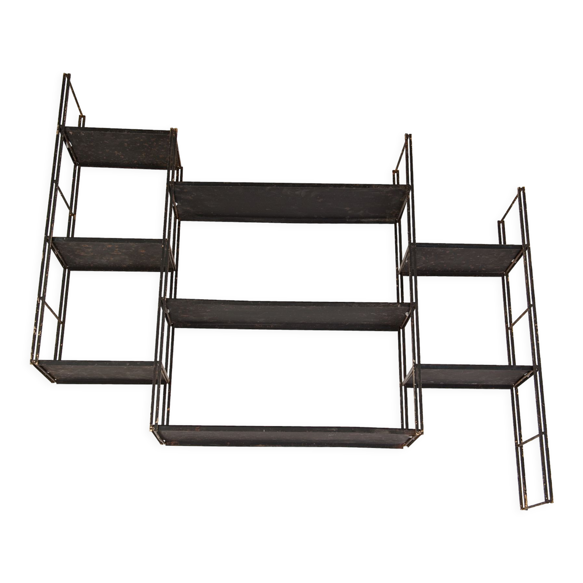 Modular wall shelf string with 8 metal shelves year 60