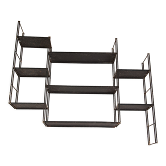 Modular wall shelf string with 8 metal shelves year 60