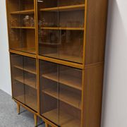 Bibliothèque vitrée 4 modules en chêne blond, France vers 1960