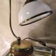 Adjustable brass lamp with wooden base and opaline with strapping 39x33