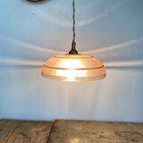 Pink glass suspension, fabric cable, ceramic ceiling lamp