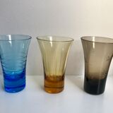 Set of 6 colored and engraved design shot glasses 60s-70s