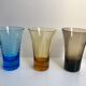 Set of 6 colored and engraved design shot glasses 60s-70s