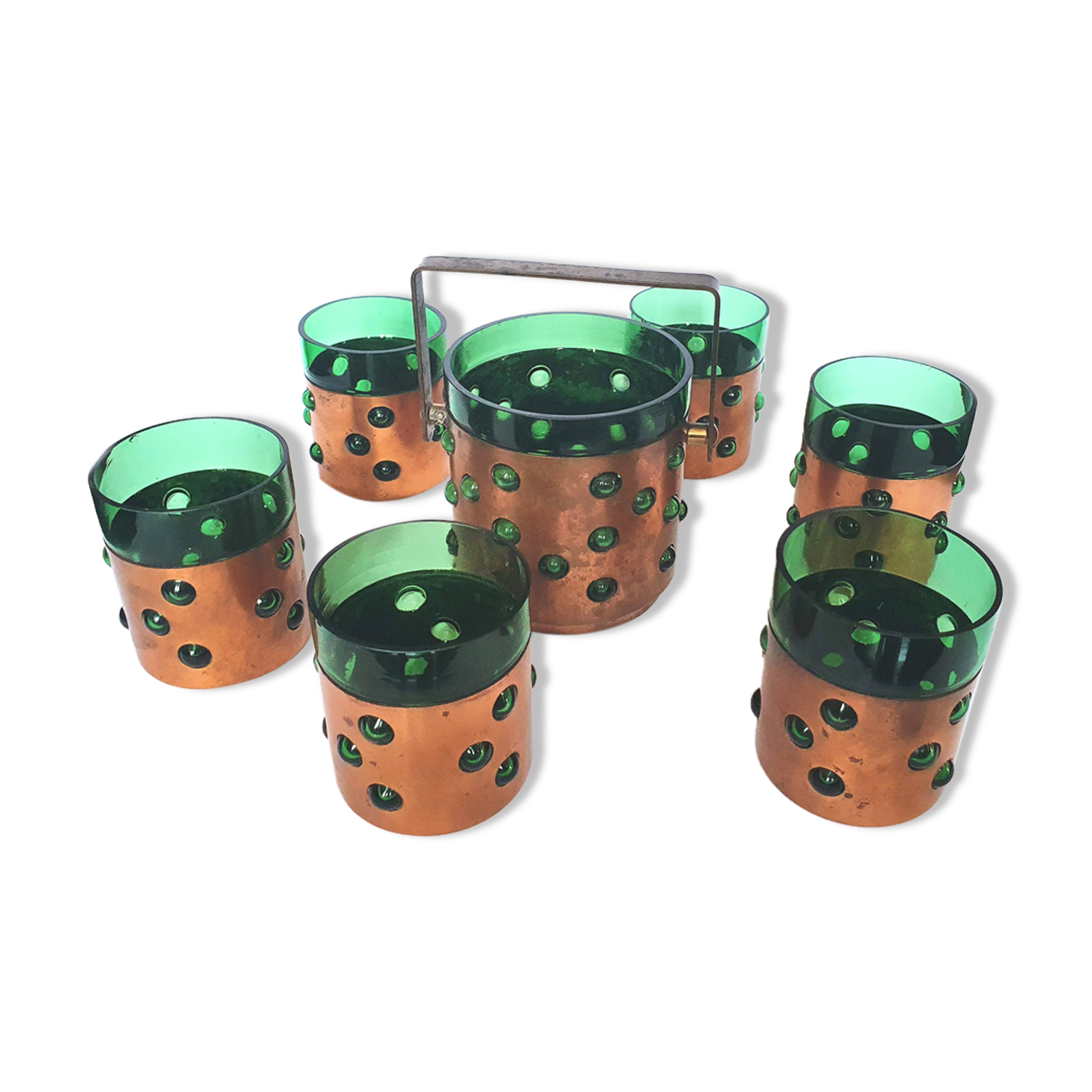 1950s whiskey glasses and ice bucket