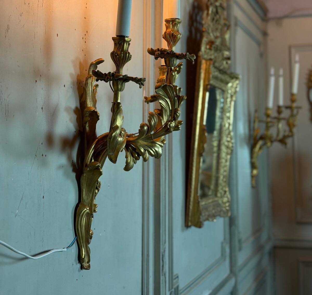 Pair of large wall sconces in Louis XV style circa 1880