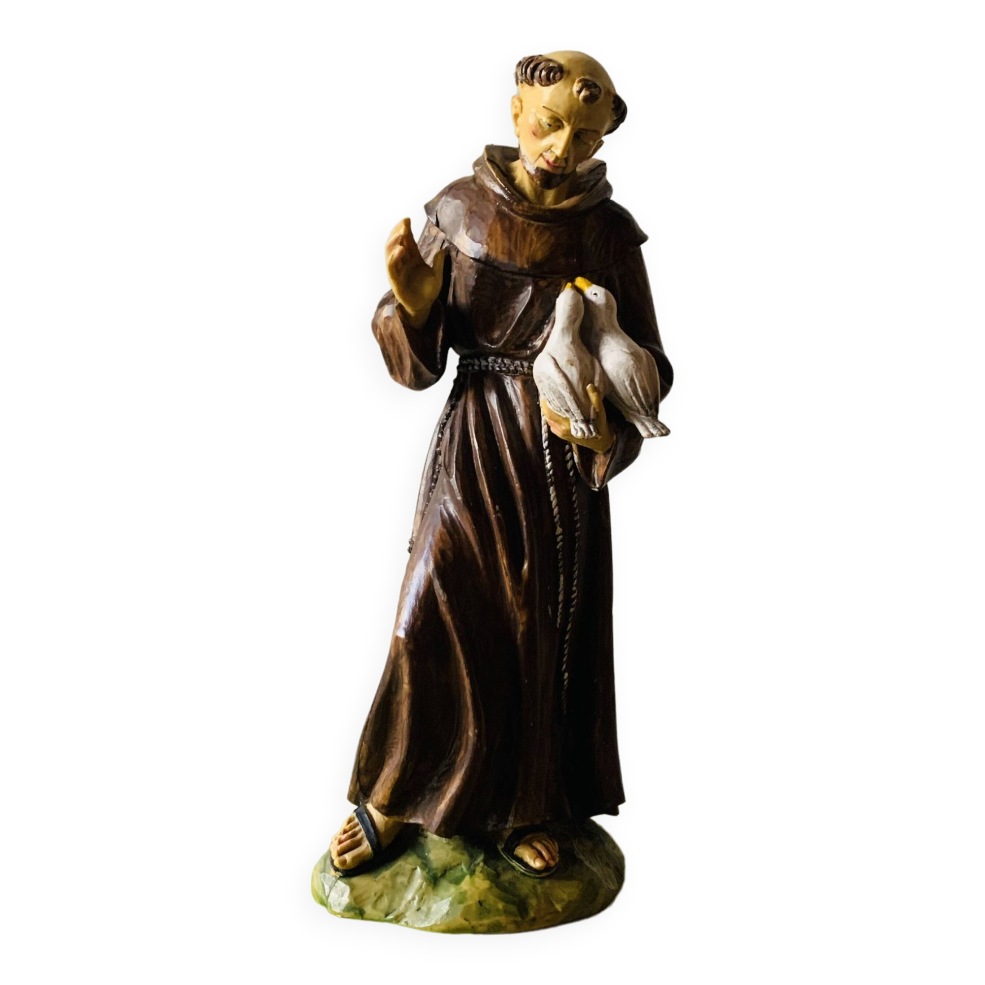 Statuette of Saint Francis of Assisi - 25 cm - hand-painted resin - Malsiner Hans - Italy - 1990