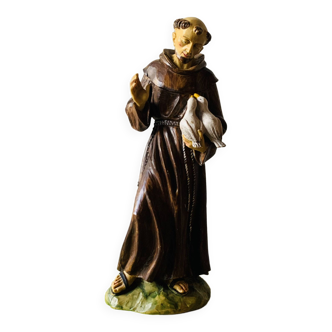 Statuette Saint-François d'Assise - 25 cm - résine peinte à la main -  Malsiner Hans - Italie - 1990