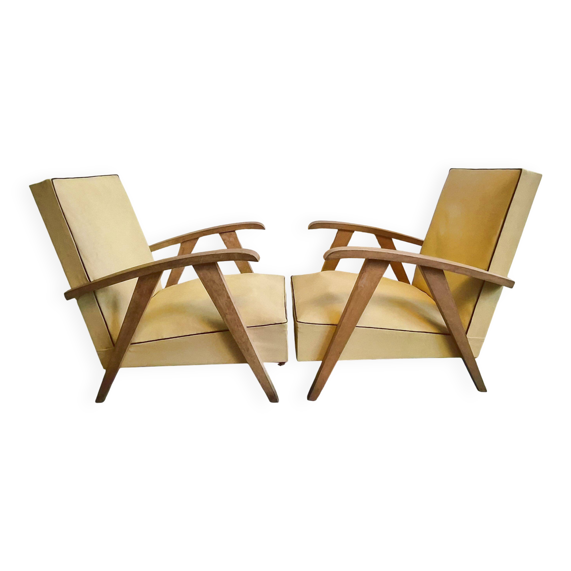 Pair of vintage 1950s armchairs with compass legs