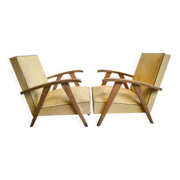 Pair of vintage 1950s armchairs with compass legs