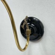 Large pair of old wall lights globe glass swan neck brass rosette porcelain LAMP-7169