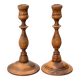 Pair of antique turned wooden candlesticks