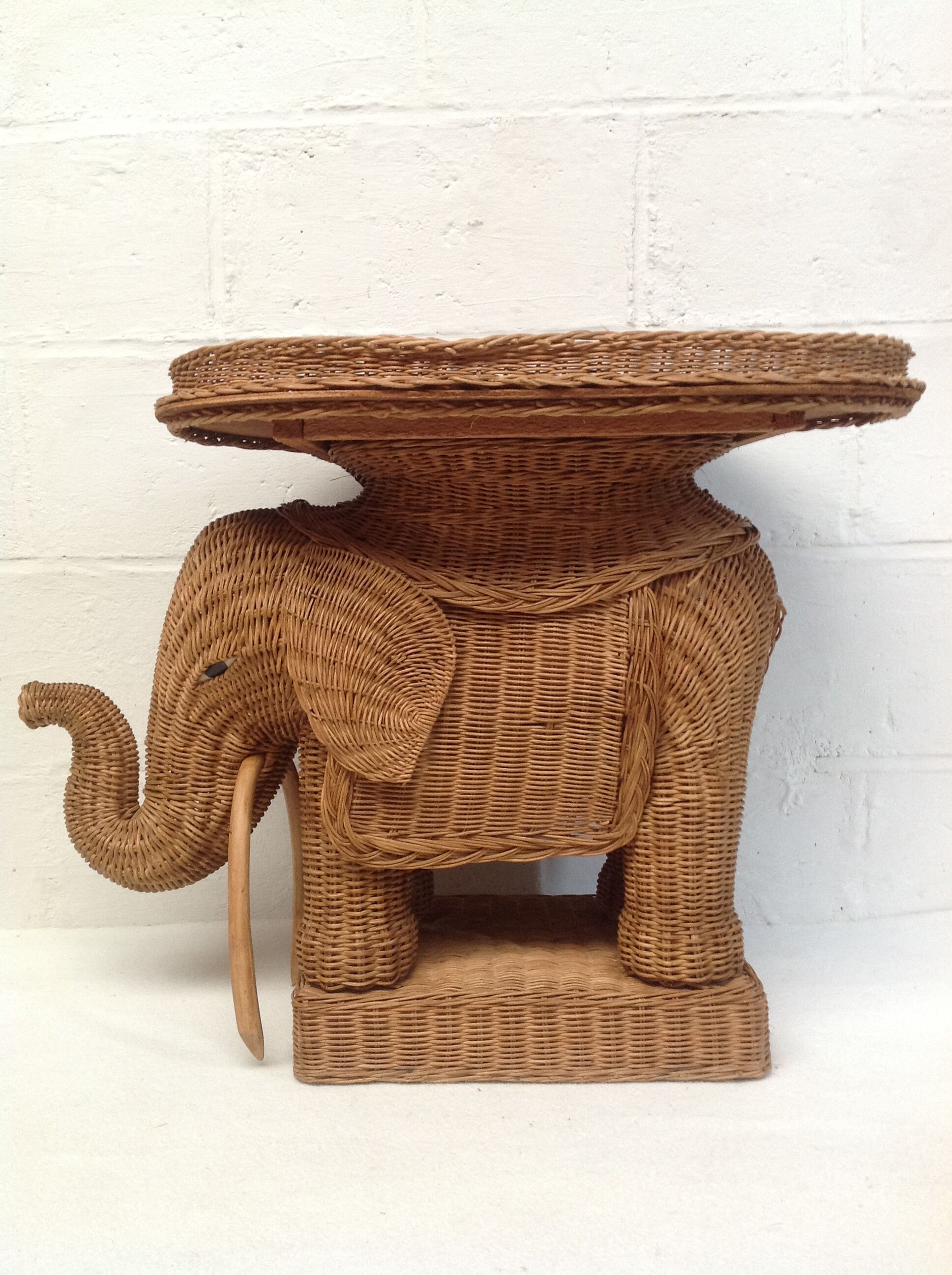 Vintage wicker elephant and rattan table