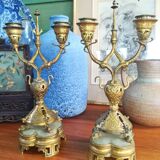 Paire de candélabres anciens en bronze japonisant XIXème