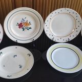 6 old flat plates mismatched Terre de Fer
