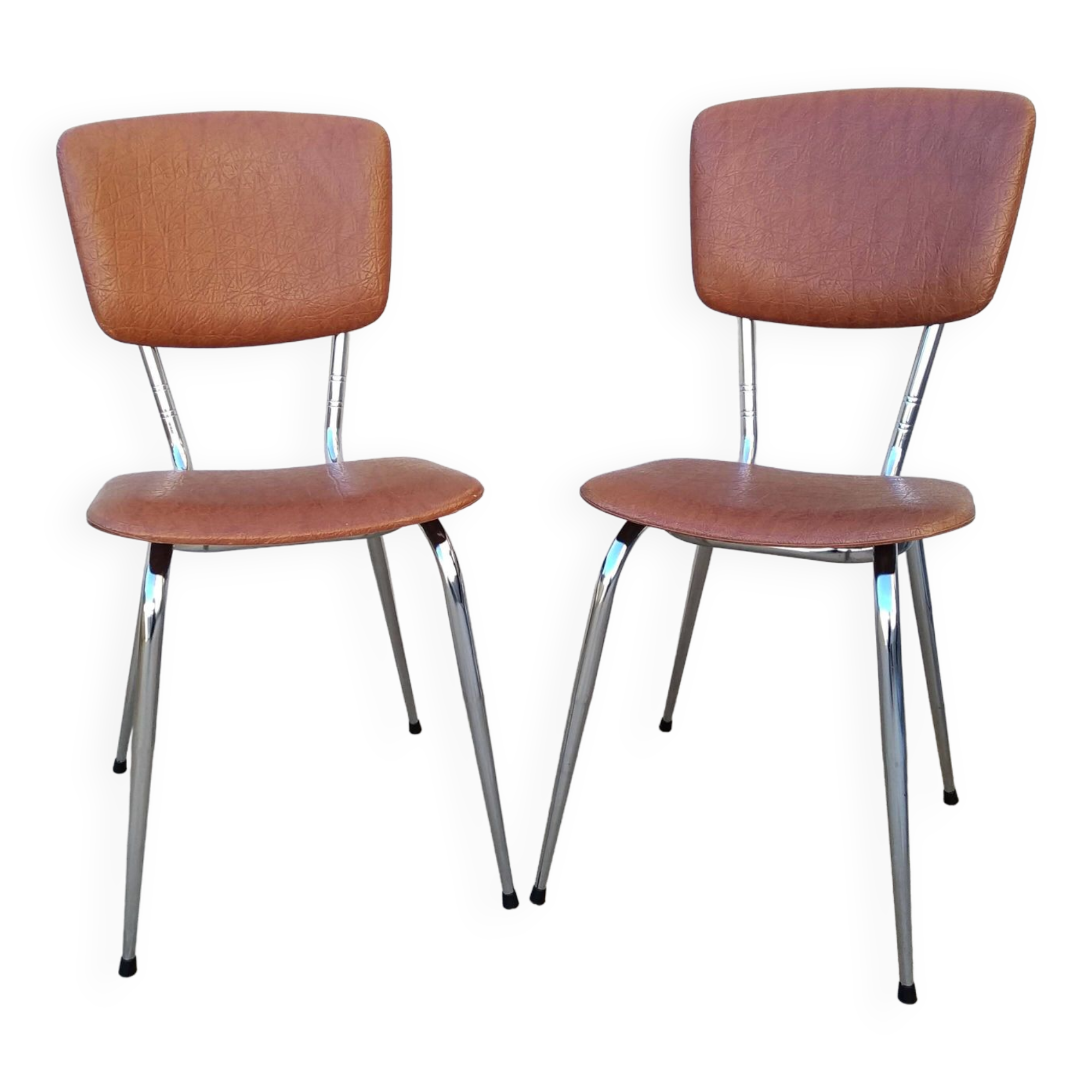 Set of 2 kitchen chairs in imitation leather from the 60s and 70s