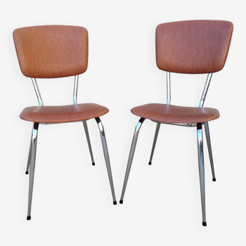 Set of 2 kitchen chairs in imitation leather from the 60s and 70s
