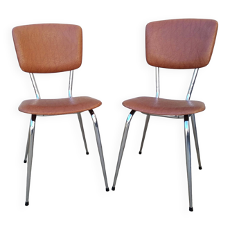 Lot de 2 chaises de cuisine en simili cuir années 60-70