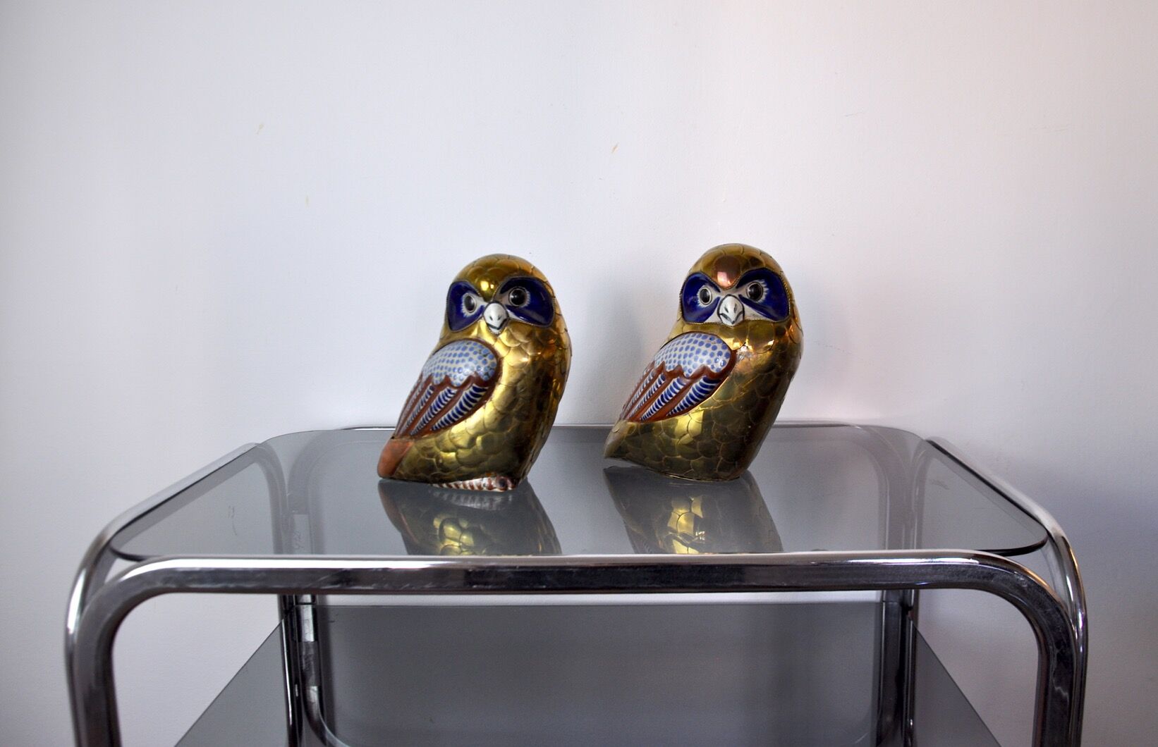 Pair of brass owls Serre livres, Italy, 1970