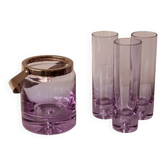 Set of lilac alexandrite liqueur glasses with matching ice bucket.