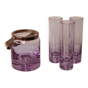 Set of lilac alexandrite liqueur glasses with matching ice bucket.