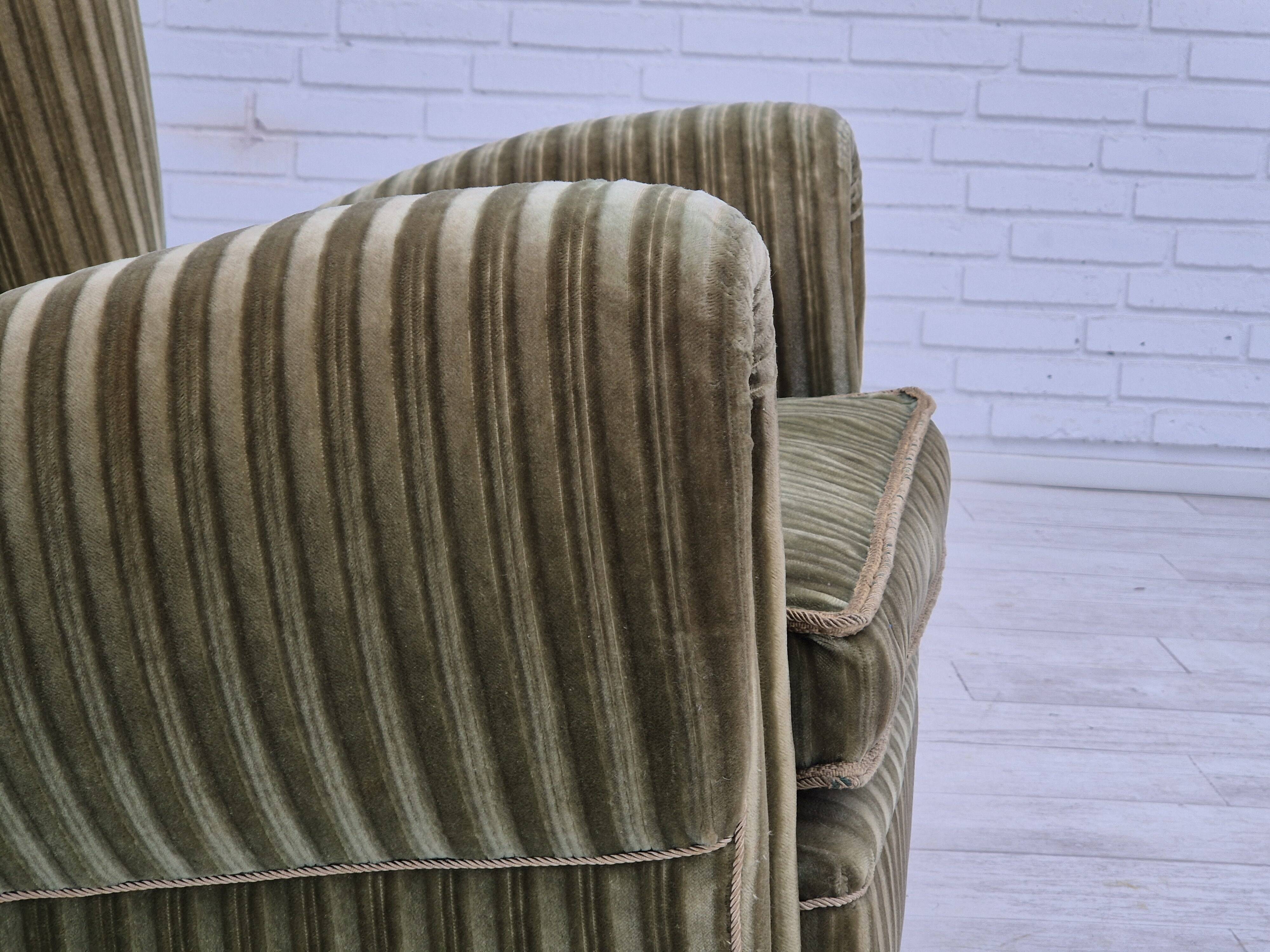 1960s, Danish relax armchair, original condition, green furniture velour.