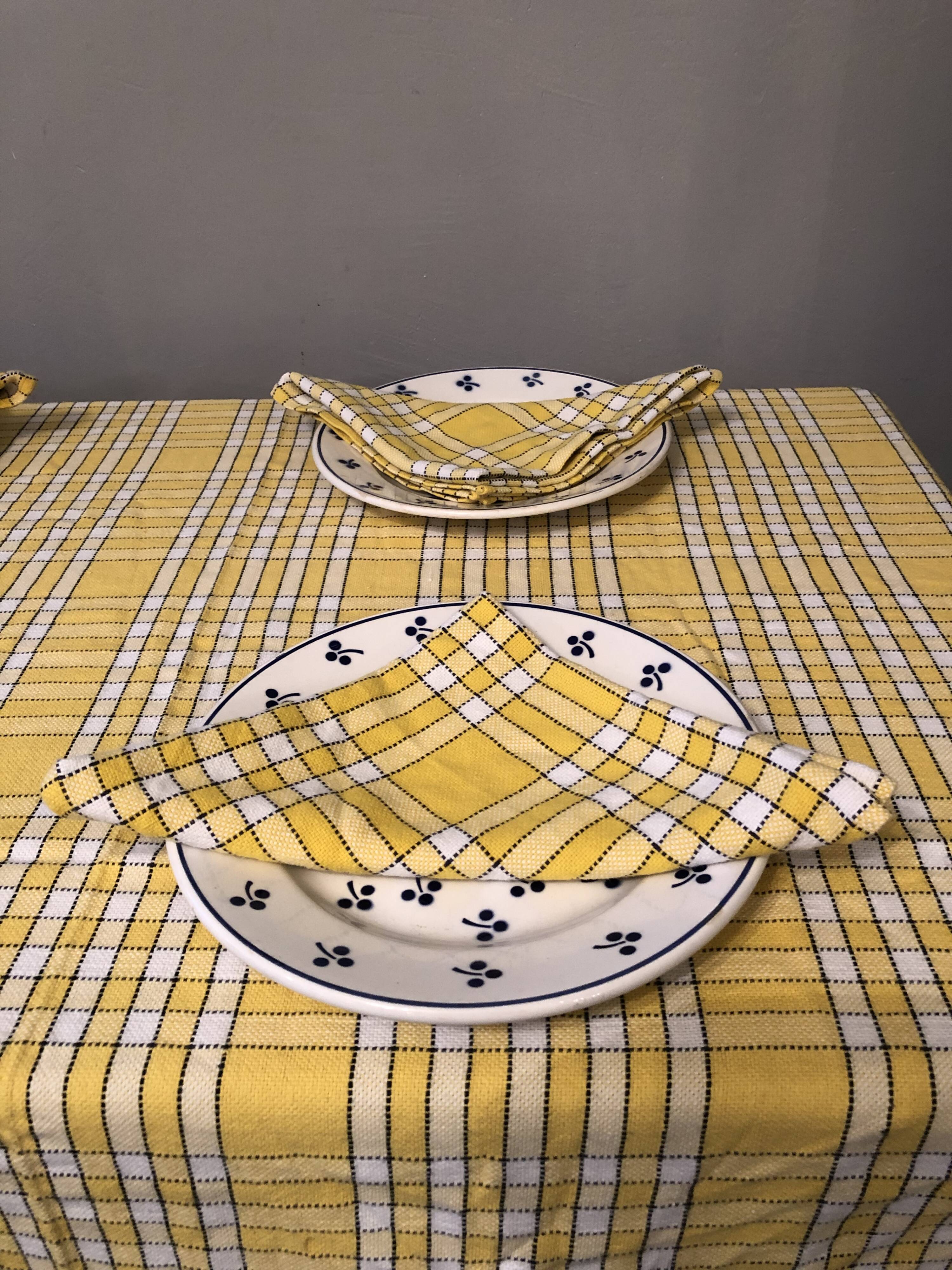 Vintage vichy tablecloth and 4 matching towels