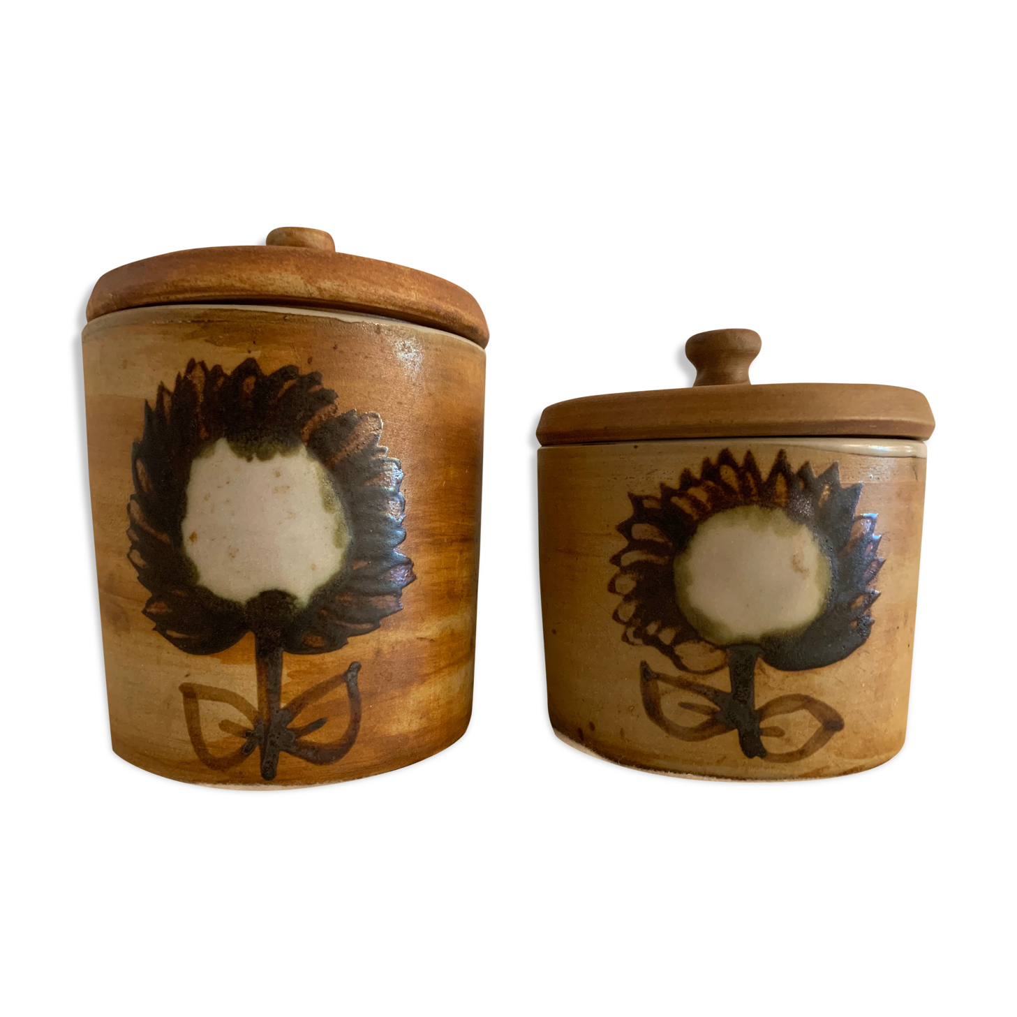 2 pots Pottery of La Colombe model sandstone flower 1970/1980