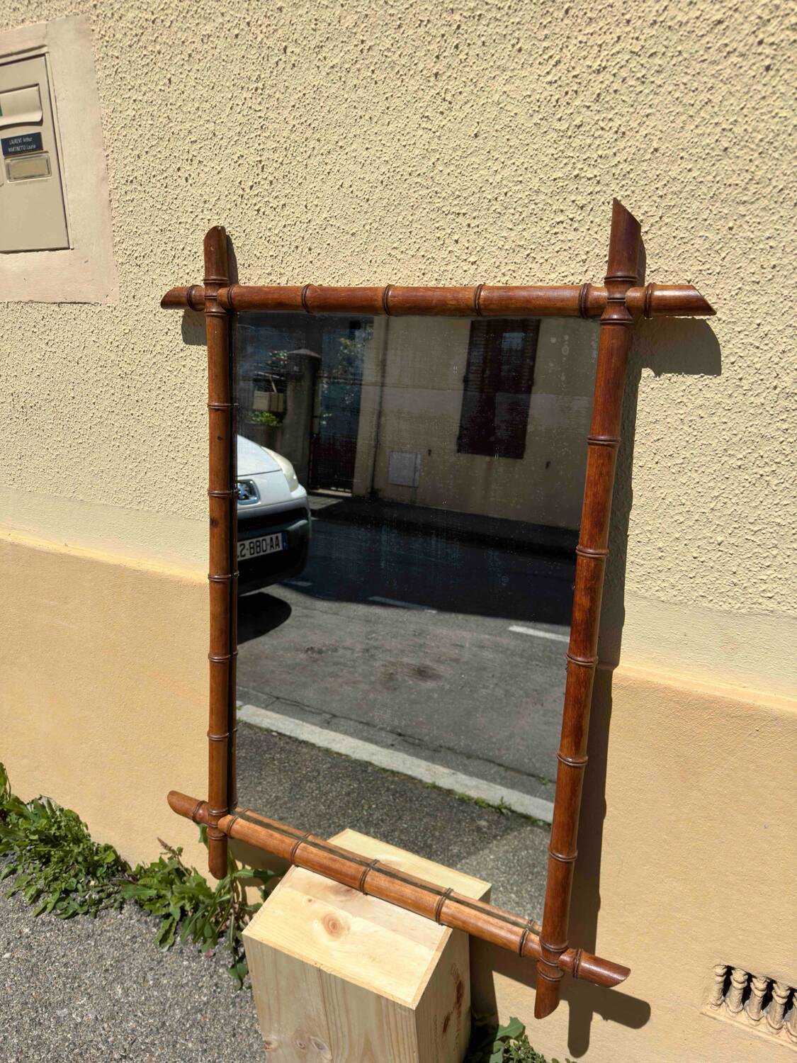 Antique bamboo style mirror mercury glass vintage solid wood