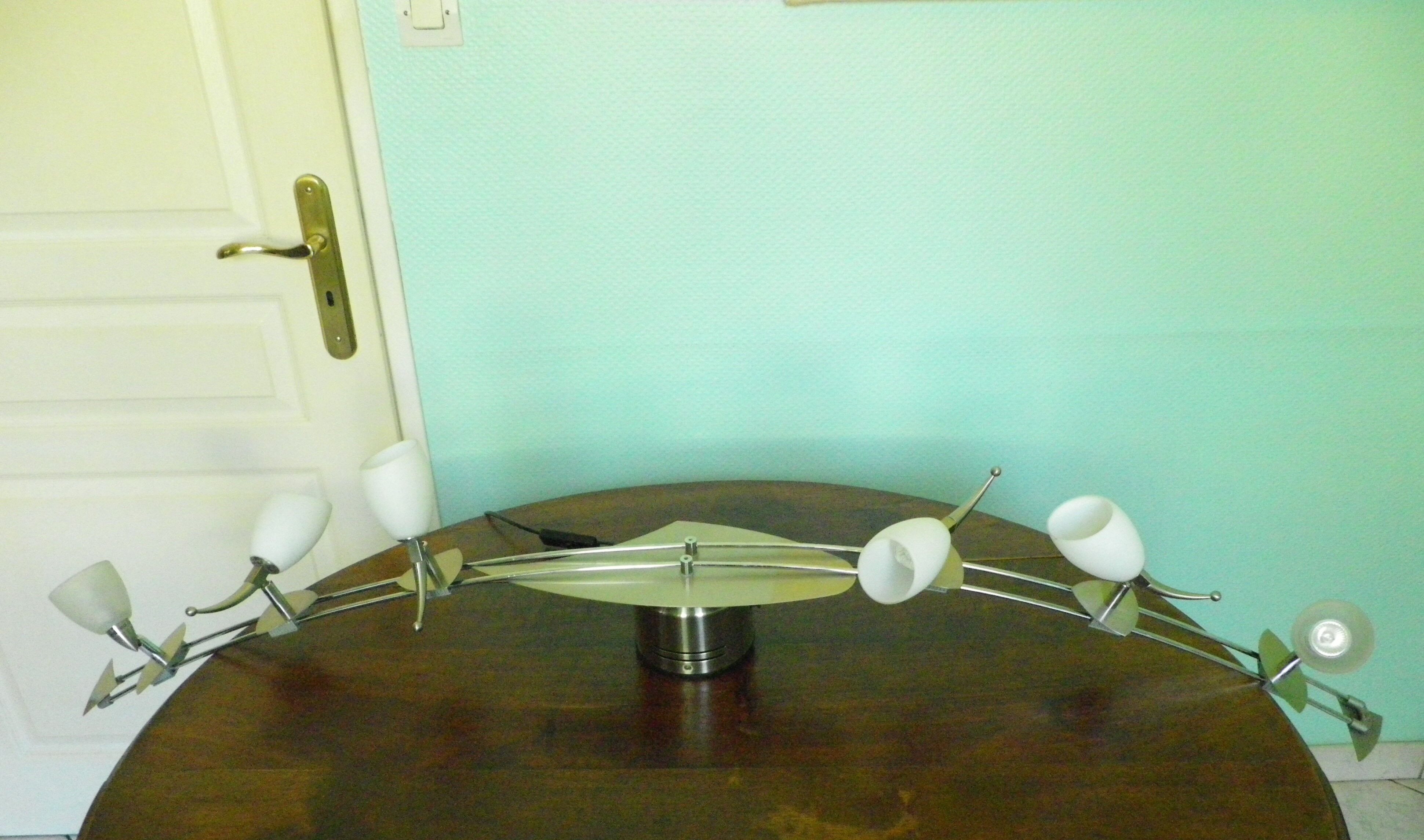 "Paulmann" 1m40 design hanging 6 lights anodized aluminium - 70s