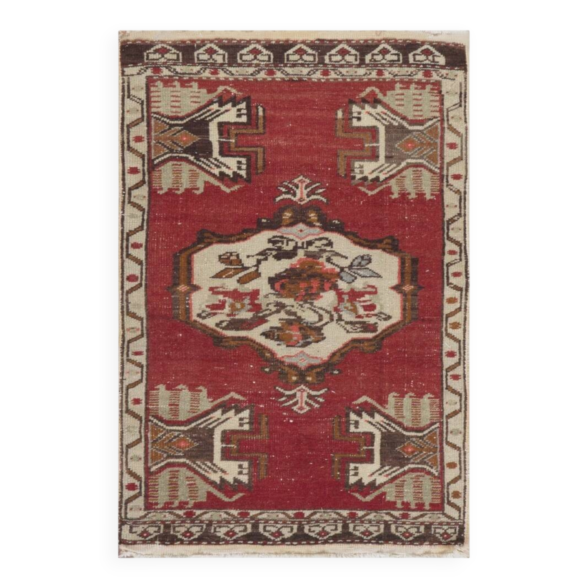 Hand-knotted Small Rug. Door Mat. Turkish Wool Seat Cover. Entryway Mat. Kitchen Rug. Vintage Bath Mat