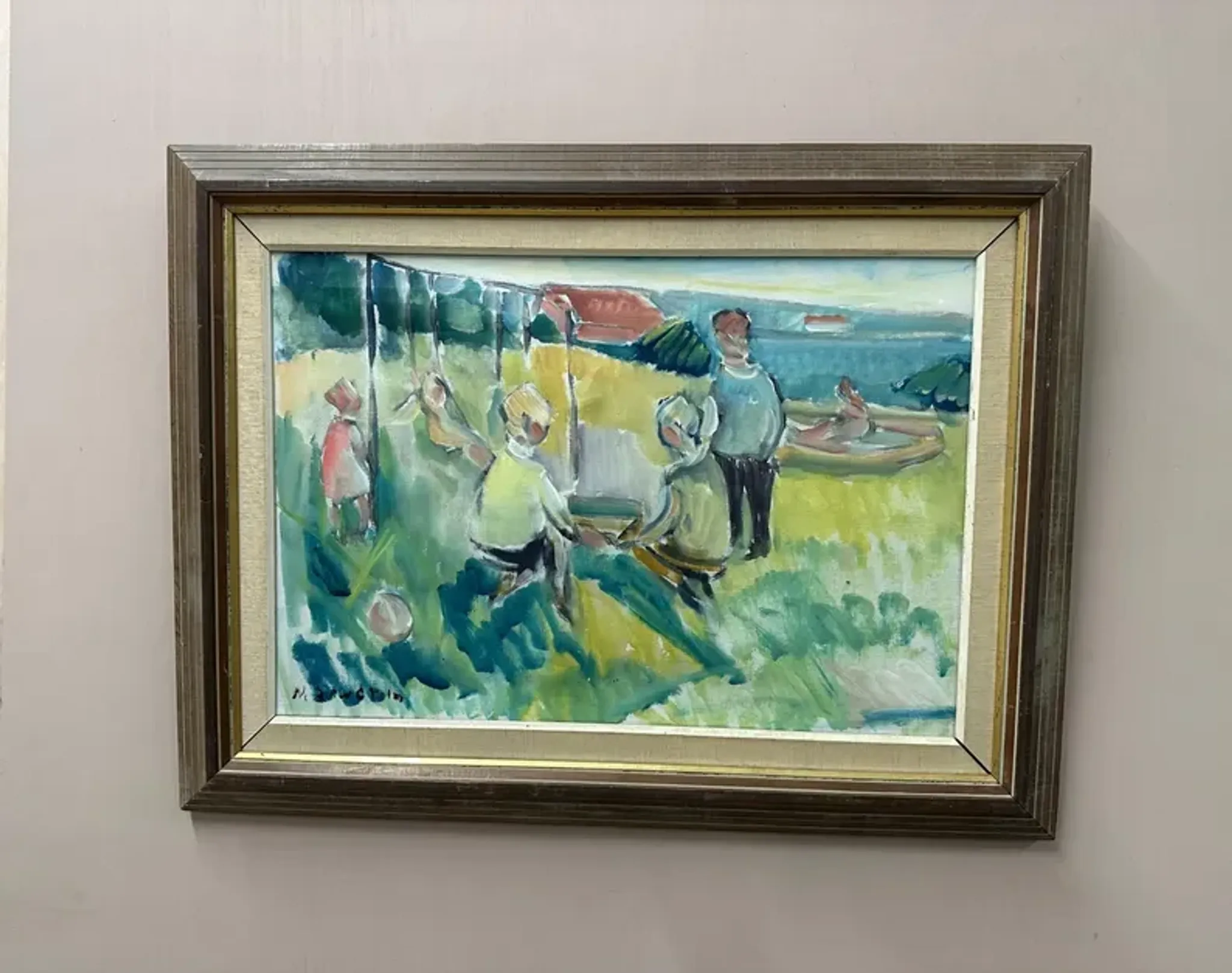 Original Swedish Oil on Canvas – “Friends” by Nils Sewerin – Vintage & Framed