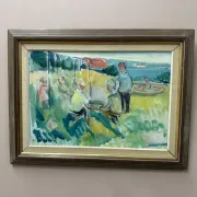 Original Swedish Oil on Canvas – “Friends” by Nils Sewerin – Vintage & Framed
