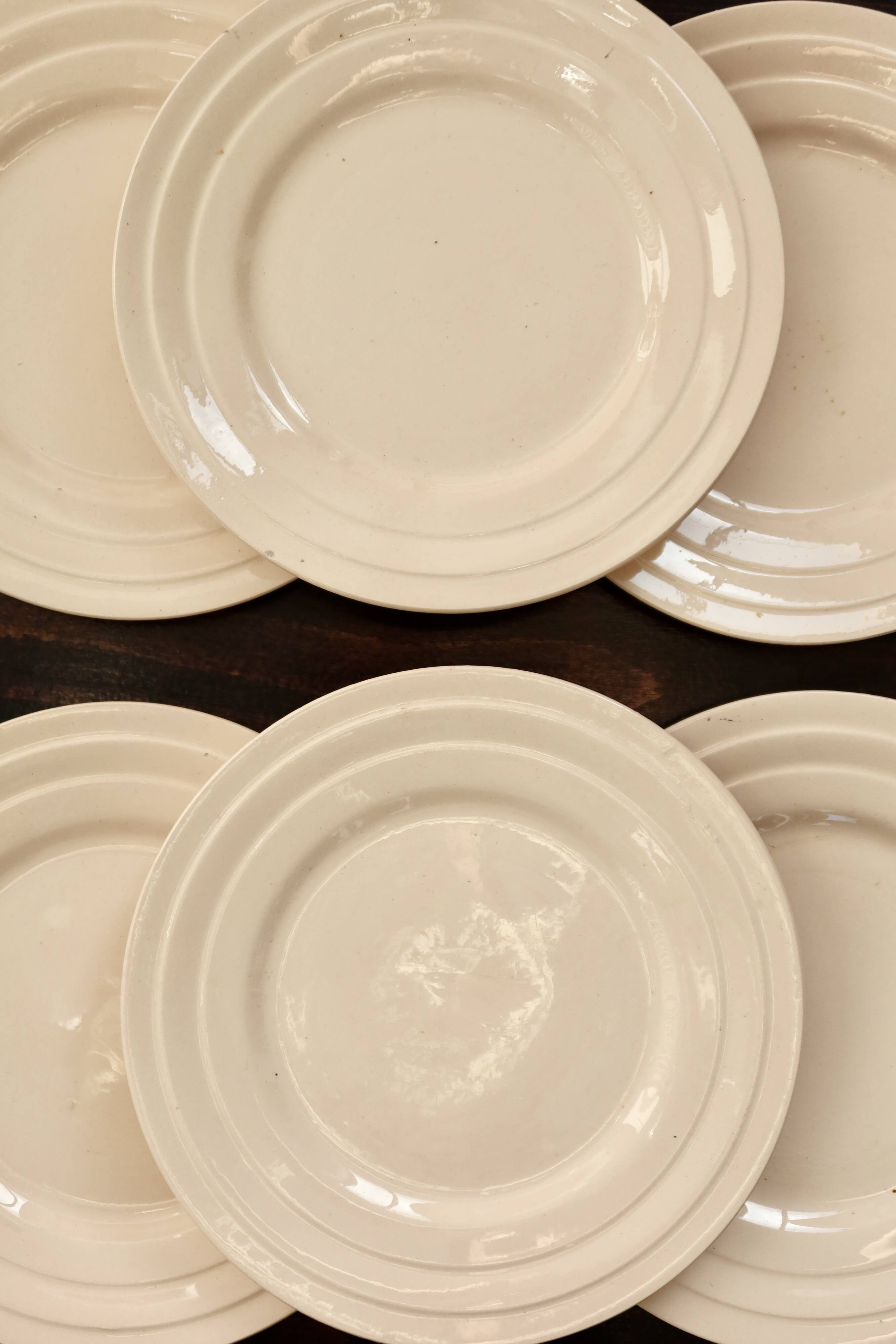 6 vintage pale pink earthenware dessert plates