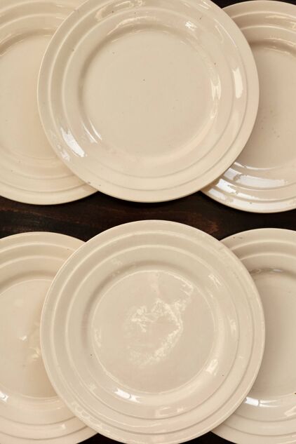 6 vintage pale pink earthenware dessert plates