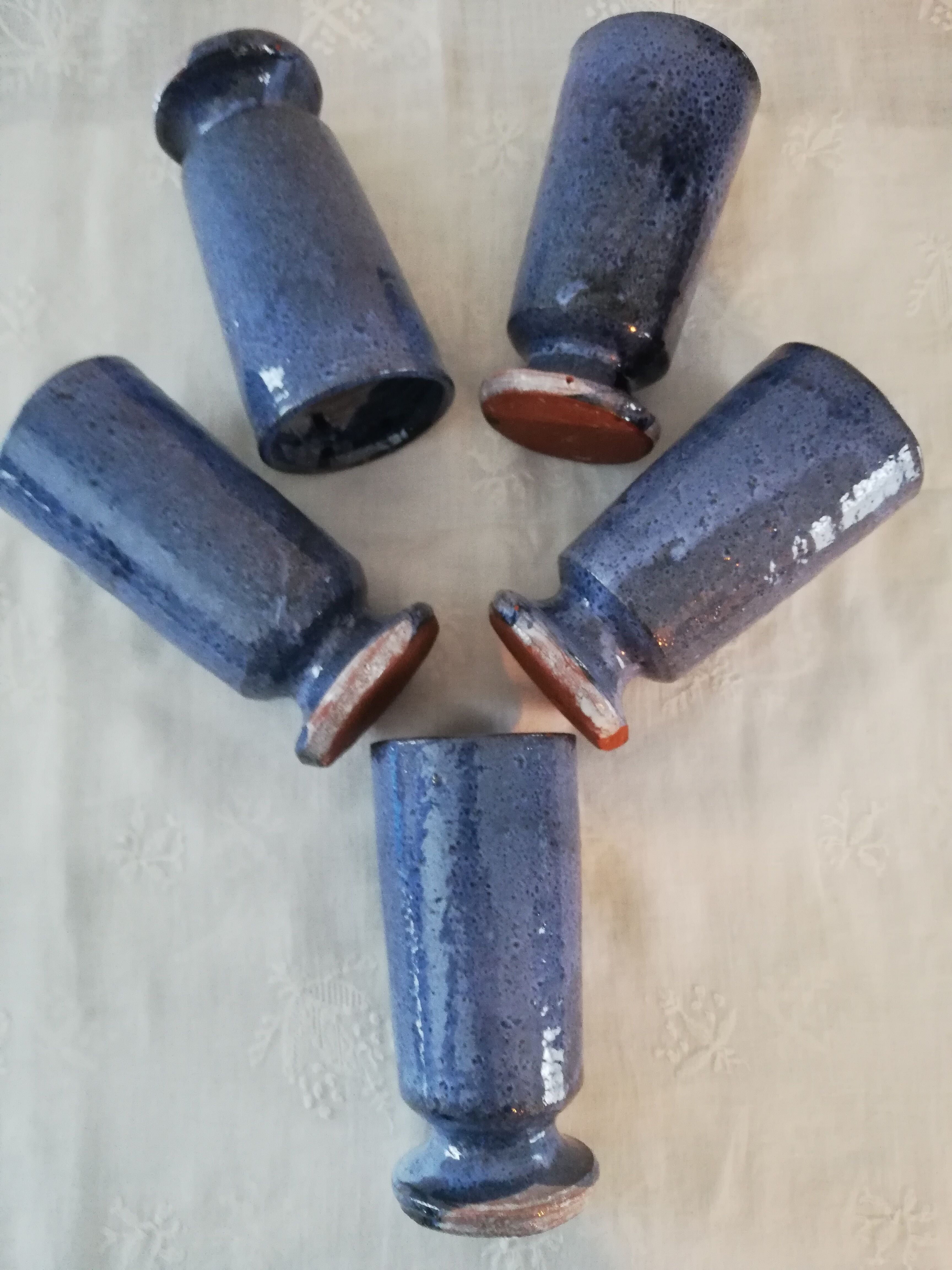 Set of 5 blue mazagrans in glazed stoneware