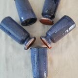 Set of 5 blue mazagrans in glazed stoneware