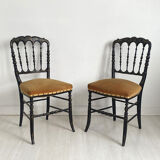 Pair of Napoleon III chairs called "Chiavari" in blackened wood