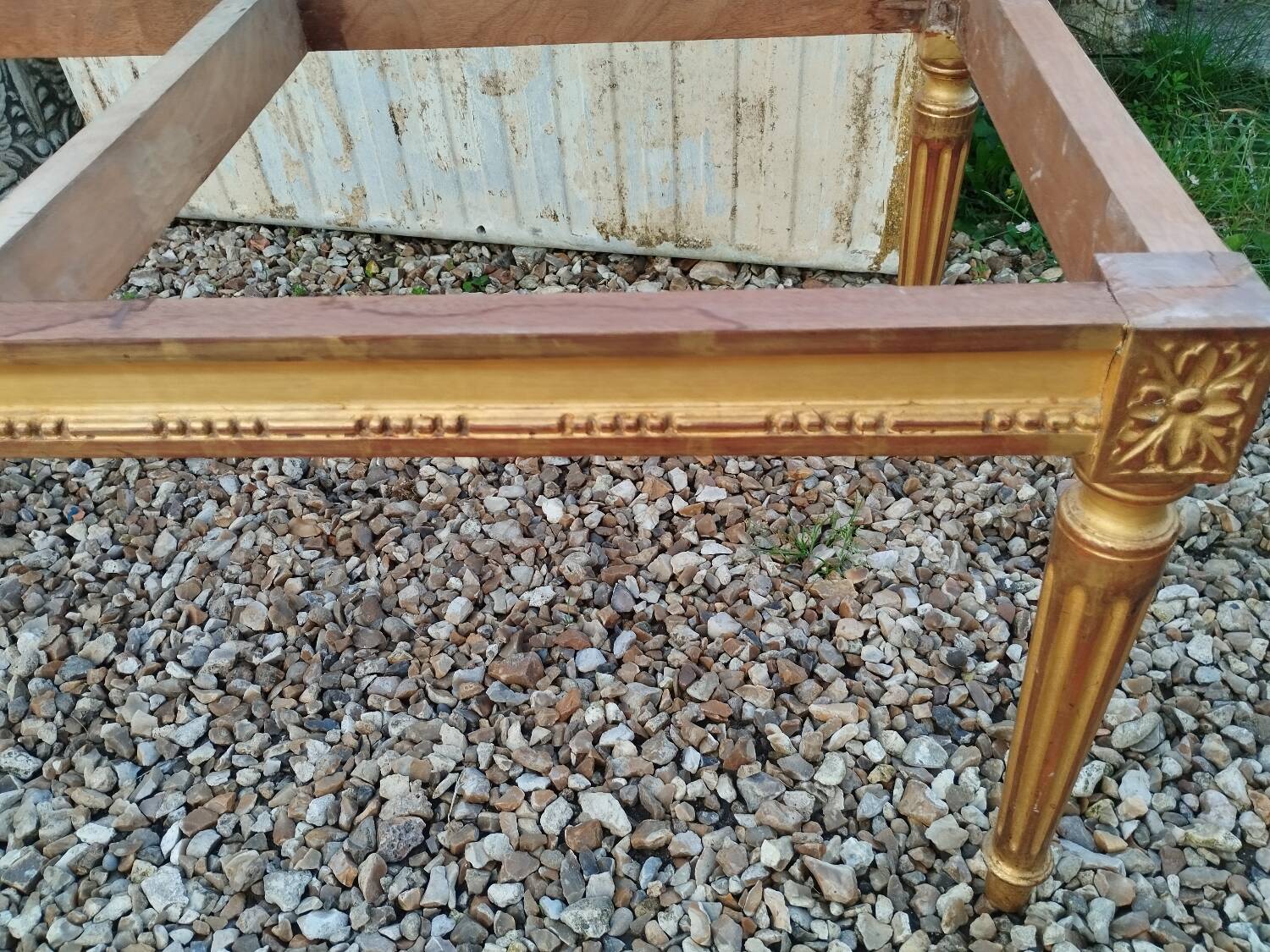 Louis XVI style coffee table in old gilded wood with marble top