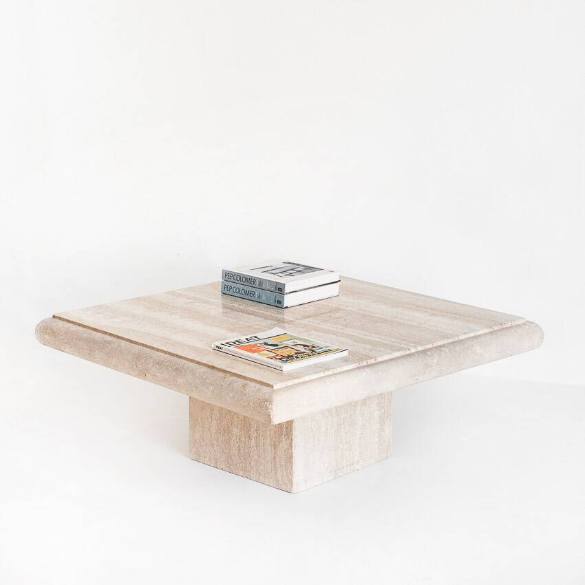 Large vintage travertine marble coffee table. Italy, 1980s