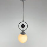 Art Deco Chrome Pendant Light with Wooden Decor
