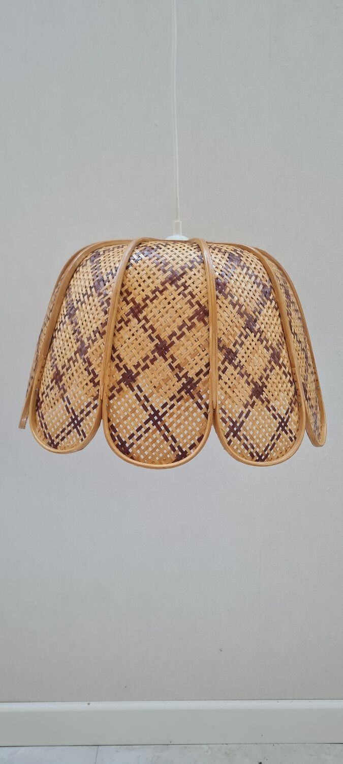 Suspension fleur en rotin vintage