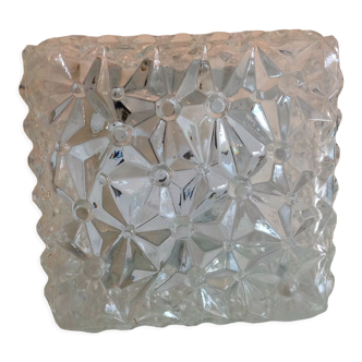 Square ceiling lamp structured glass / vintage 60s-70s