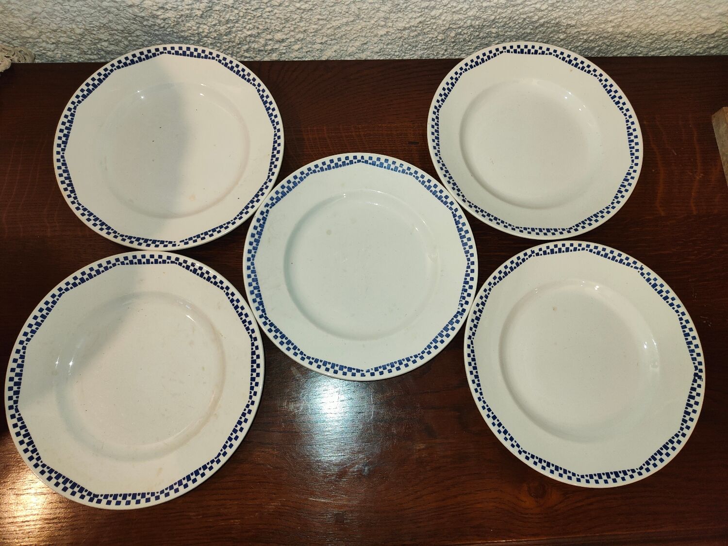 5 flat plates Moulin des loups and Hamage Orchies France blue 50s