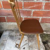 Antique baumann western chair wood + vintage brown leatherette seat