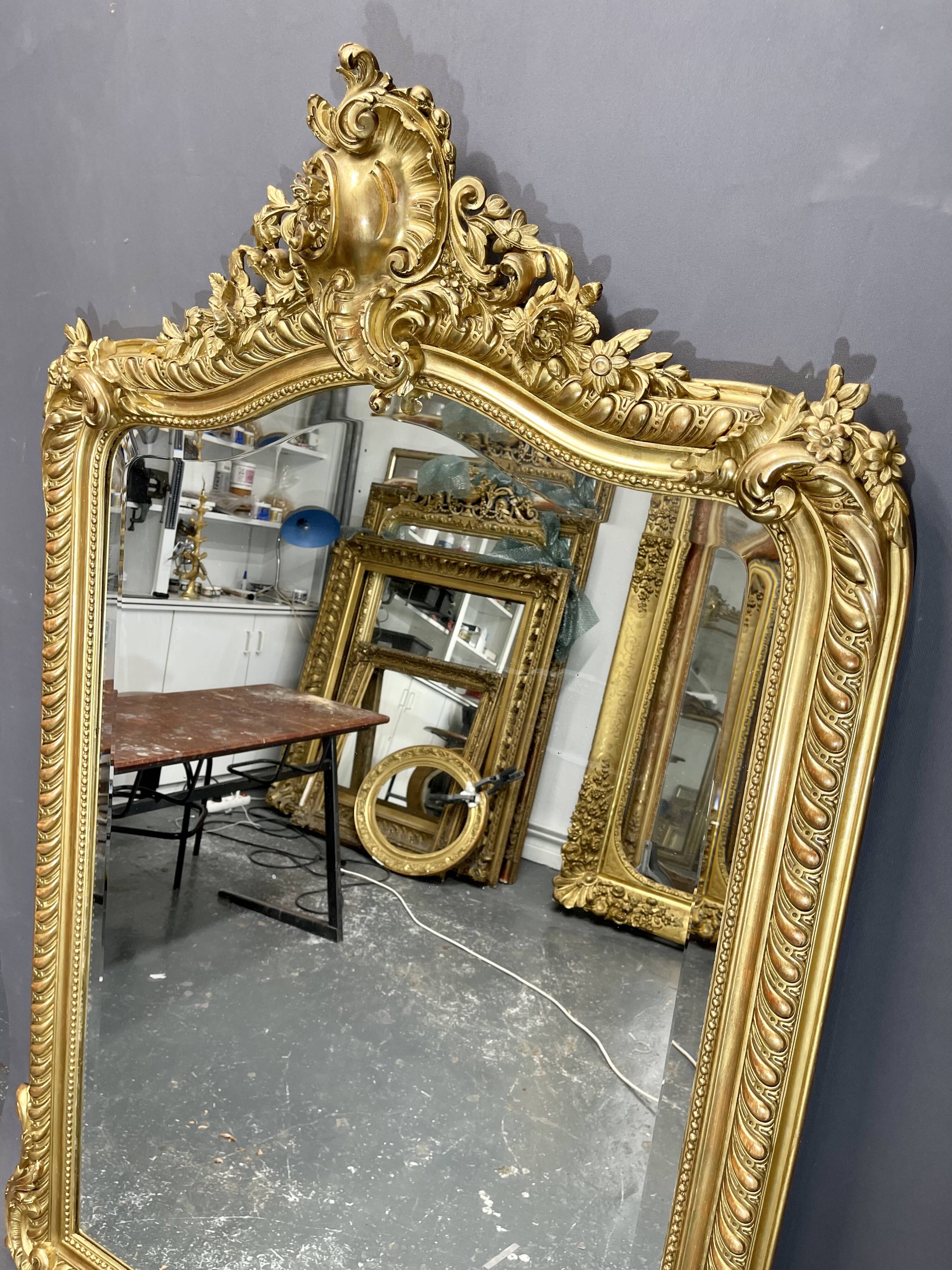 Miroir 156x106 ancien XIXè,dorure à la feuille d’or